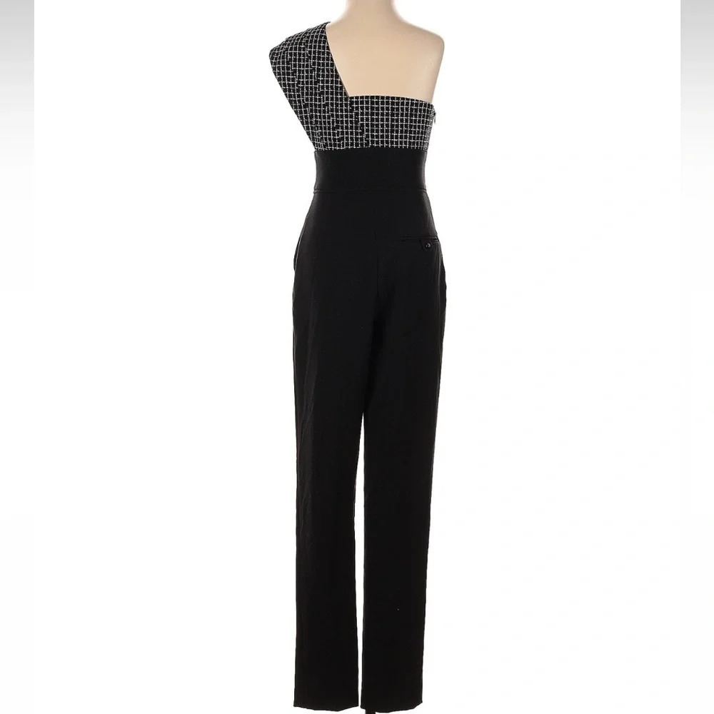Self Portrait Black & White One Shoulder Jumpsuit Women’s Size 2 XS - Picture 5 of 10